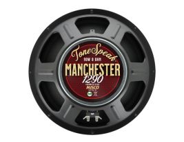 The bottom of a 12 inch guitar speaker—90W, 8 Ohm—from ToneSpeak - model Manchester 1290.
