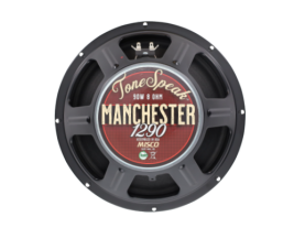 Front view of ToneSpeak Manchester 1290 12-inch guitar speaker featuring the brand and model details on the central badge.