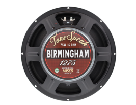 Front view of the ToneSpeak Birmingham 1275 speaker with detailed badge including model and electrical specifications.